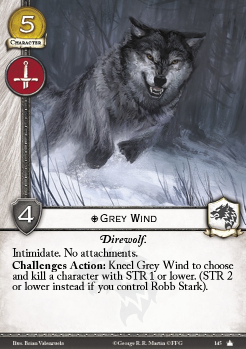 Grey wind. Grey Wind and Robb Stark. A game of Thrones Starter Desk Winter Edition. A game of Thrones: the Card game – a time for Wolves (2014).